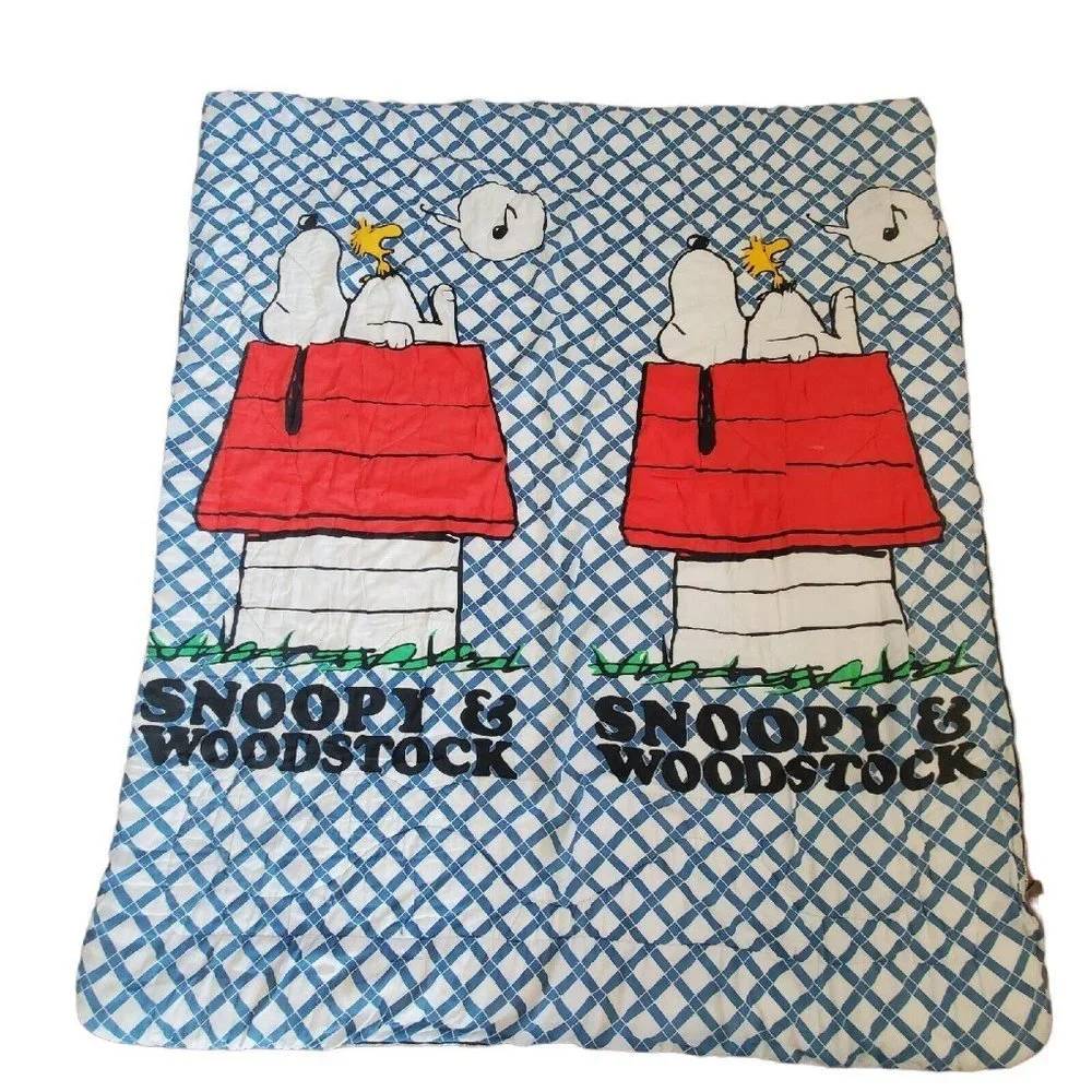 Vintage 70s Snoopy Woodstock Singing Sleeping Bag Blue‎ Flawed Charlie Brown